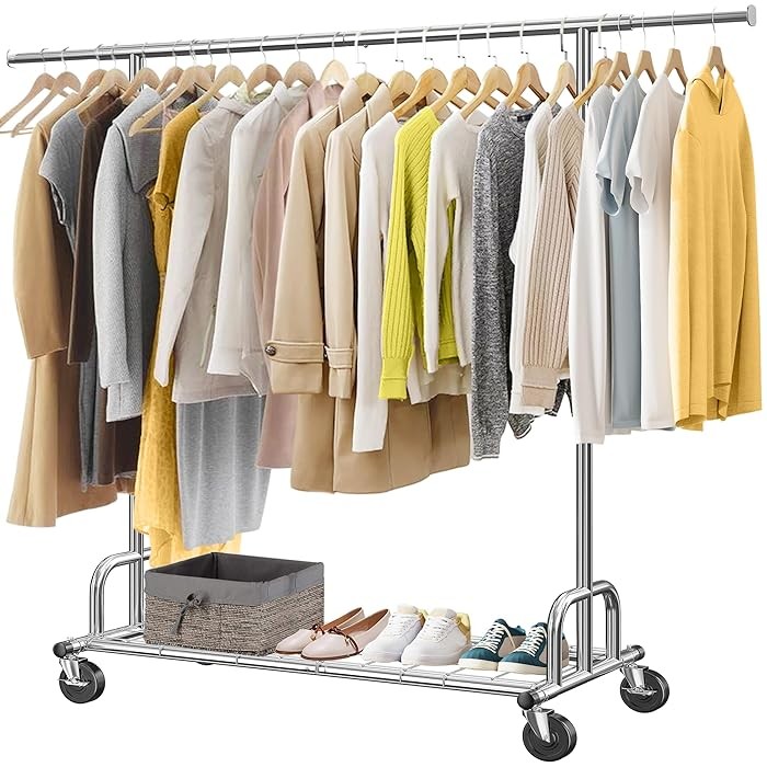 Rolling Garment Rack Heavy Duty Collapsible Clothing Clothes Rack Chrome Wheels