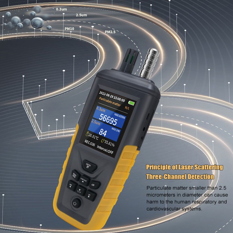 Air Quality Monitor, PM0.3/2.5/10 Dust Particle Counter, High Sensitivity 3-Chan