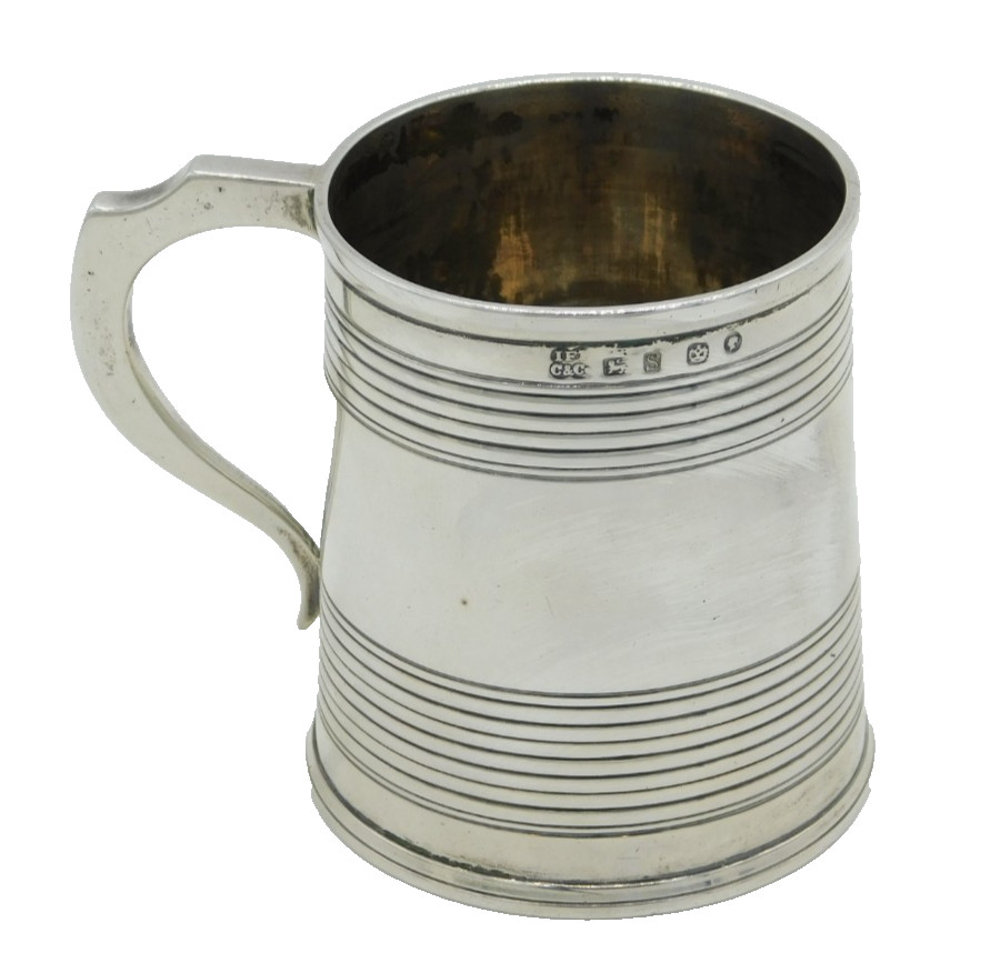 Victorian Sterling Silver Lined Pattern Christening Mug Antique 1860 Sheffield