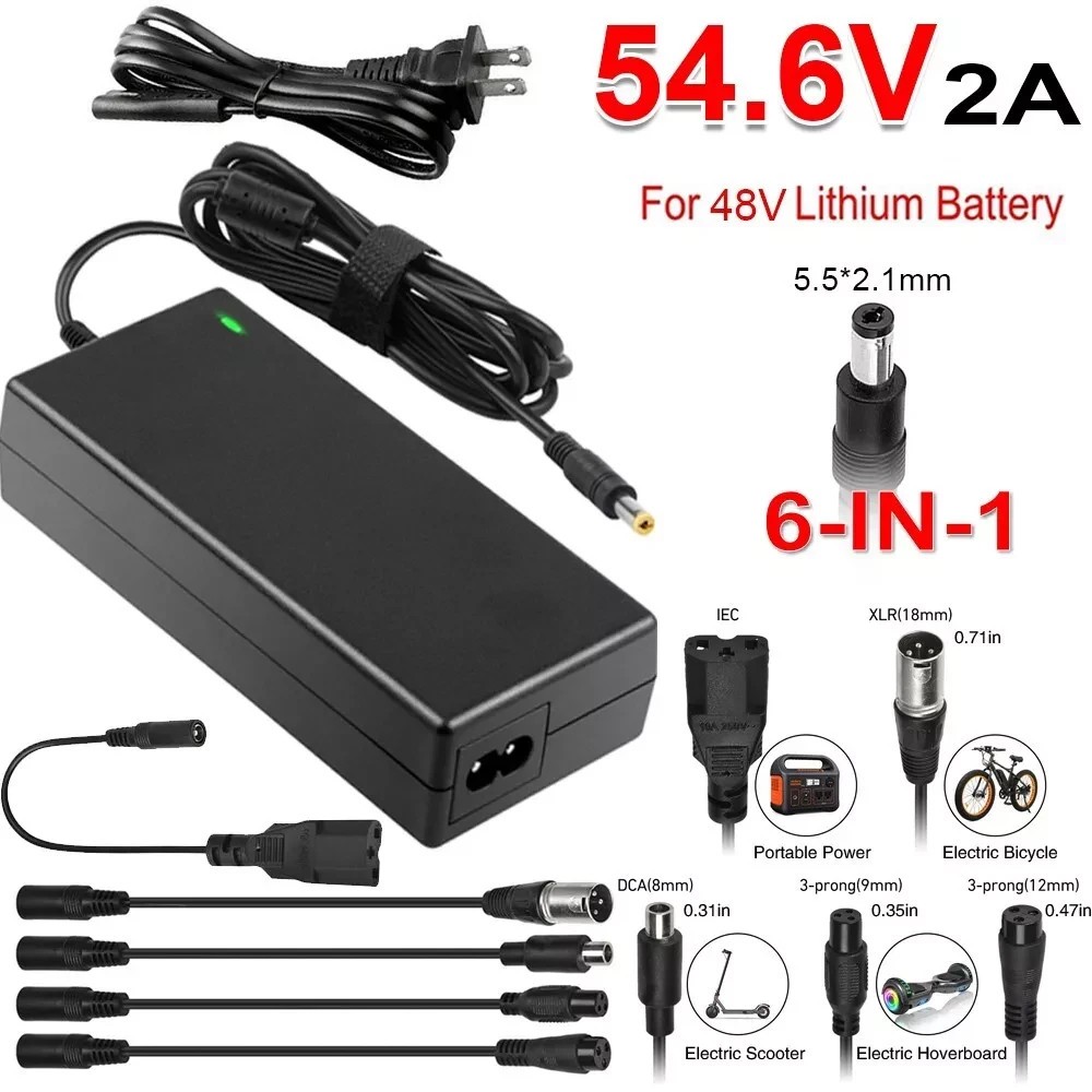 54.6V 2A Adapter Charger 48V Lithium Battery with 5.5mm*2.1mm DC Plug Port 108W