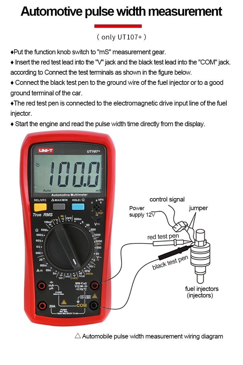 UNI-T Digital Automotive Multimeter mS PULSE Tach Dwell Temp RPM Battery Tester