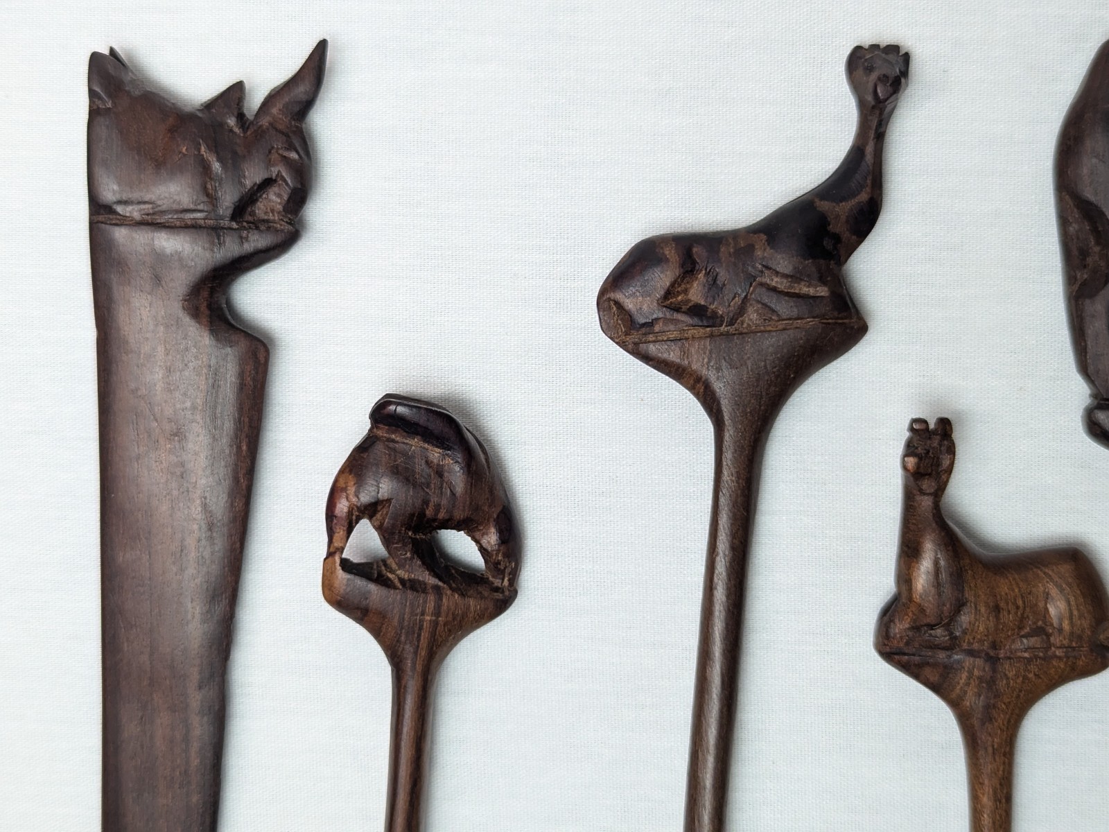 African Hand Made Carved Wooded Elephant Divided Bowl & Animal Serving Utensils