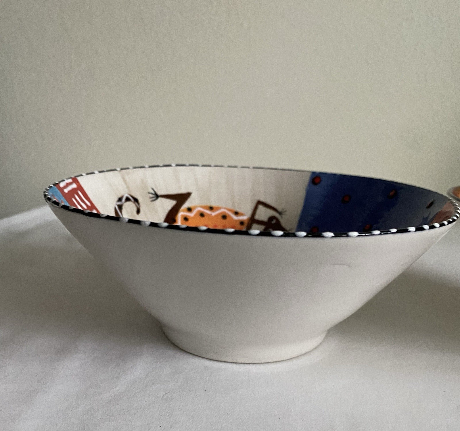 Pair VTG Elsona South African Hand Painted Ceramic 6" Bowls Elephant Signed