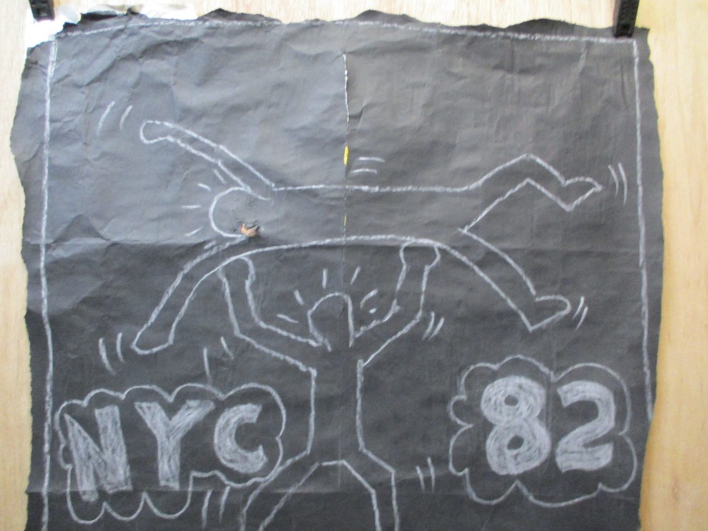 SUBWAY DRAWING chalk on black paper NYC 1980s Pop Art Graffiti - KEITH HARING