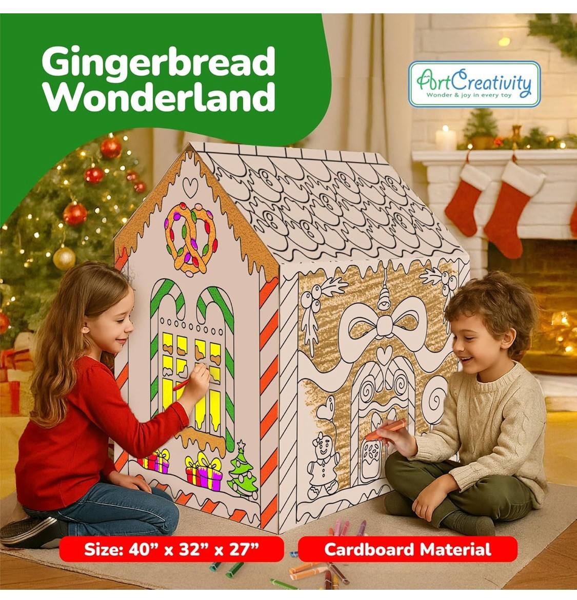 Gingerbread Cardboard Playhouse Kids Coloring Indoor Fun 24 Butter Crayons