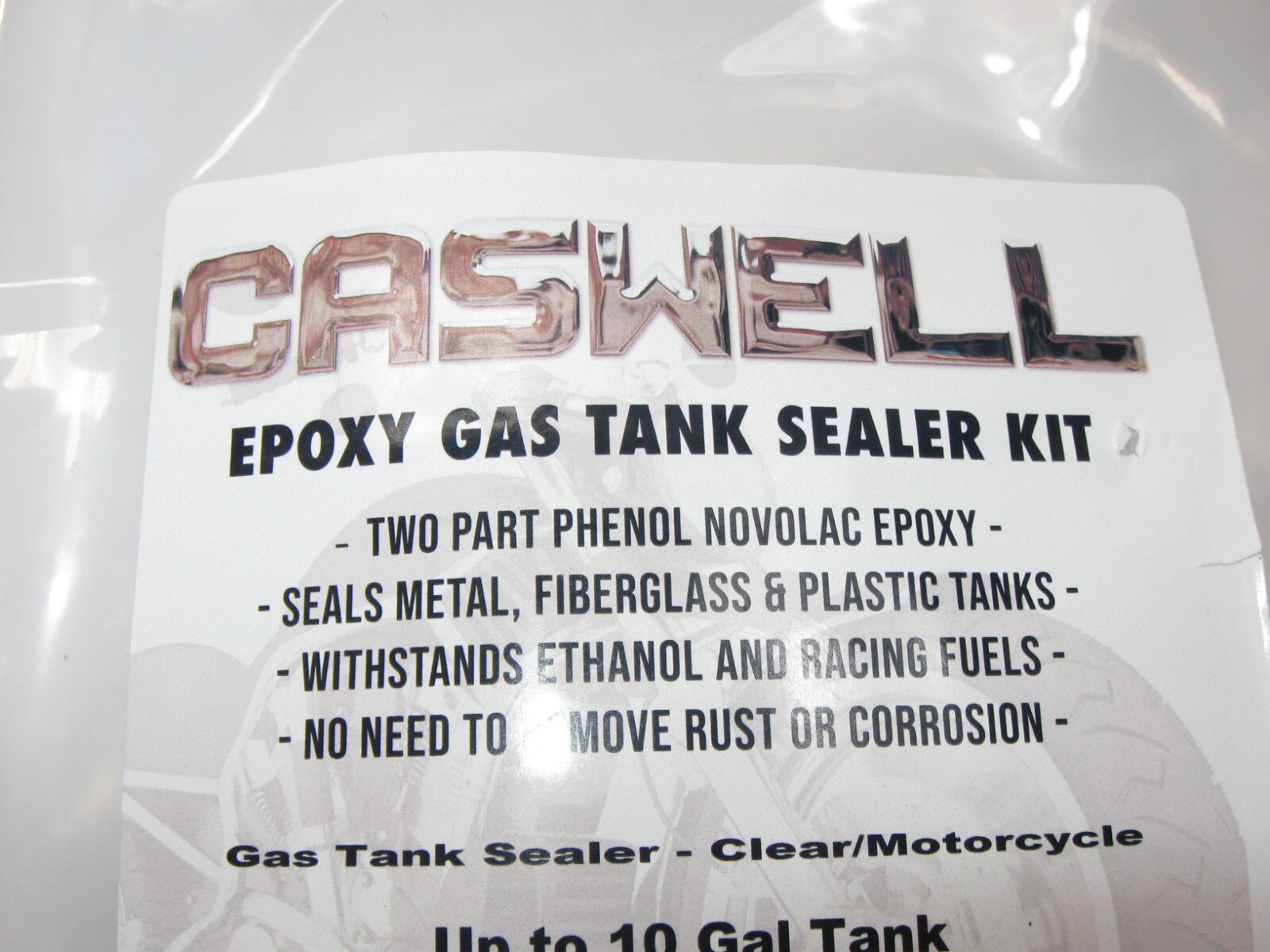 CASWELL GAS TANK SEALER LINER KIT CLEAR EPOXY MOTORCYCLE TO 10 GALLON jh
