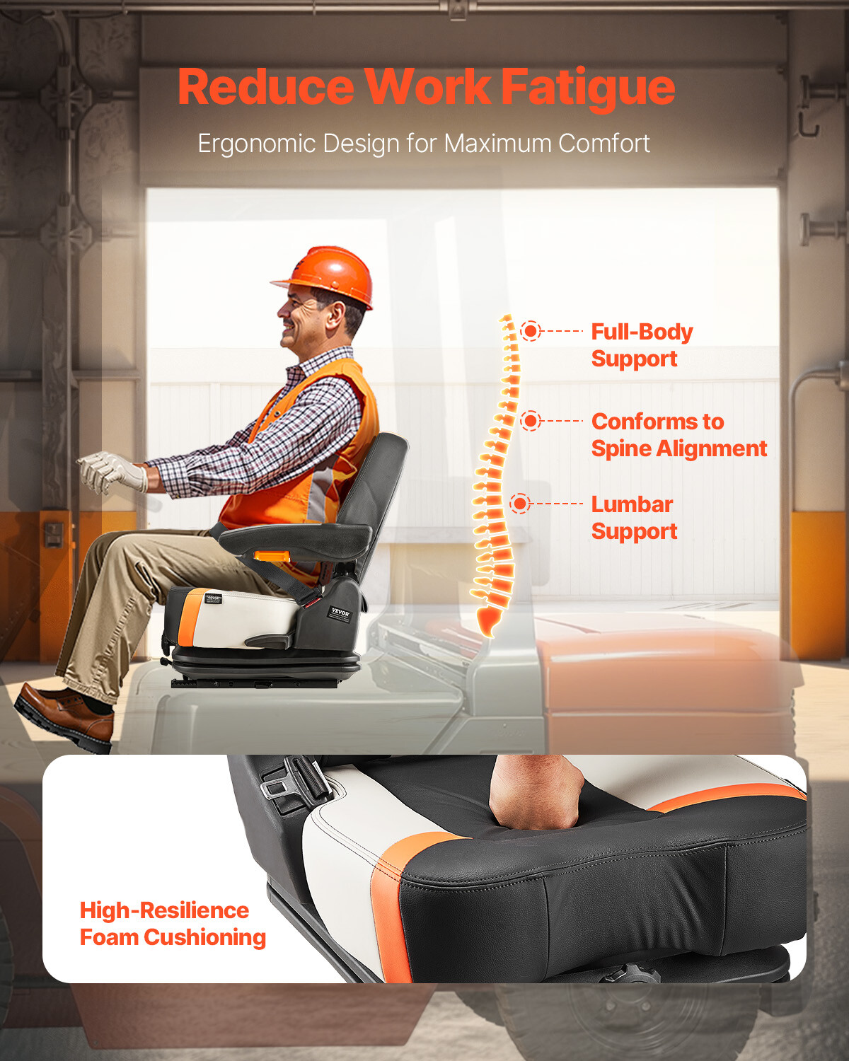 Universal Forklift Seat Tractor Suspension Seat Chair Fold Down Adjustable Back