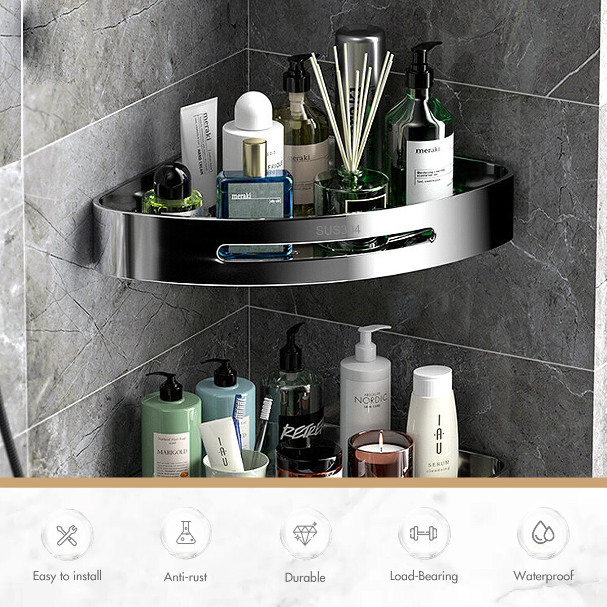 KULED Corner Shower Caddy, Adhesive Wall Mounted Bathroom shower corner shelves