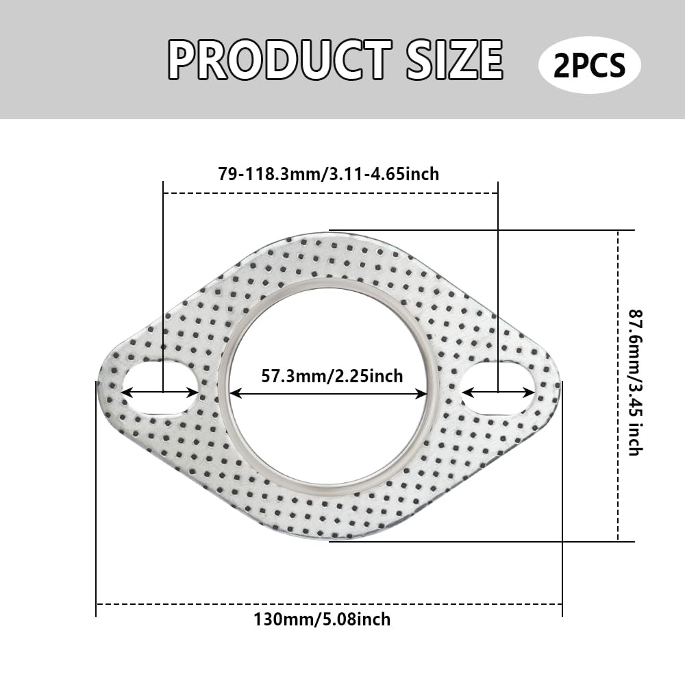 2PCS Car Exhaust Gasket,2.25" 2-Bolt Exhaust Flange Gasket Car 2.25inch