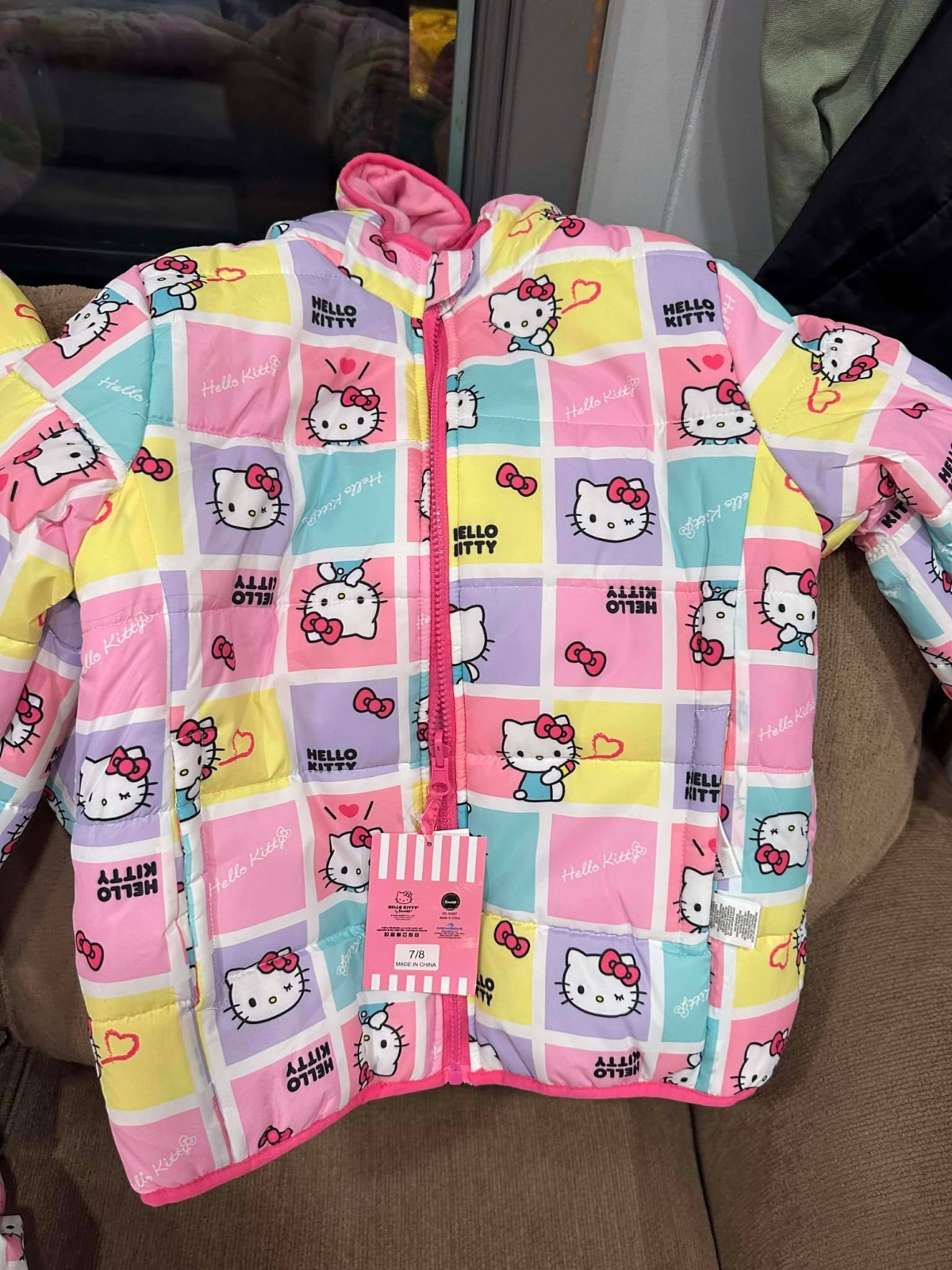 New Hello Kitty Pink Girl's Puffer Jacket Reversible Fleece Lined XS, S, M, L