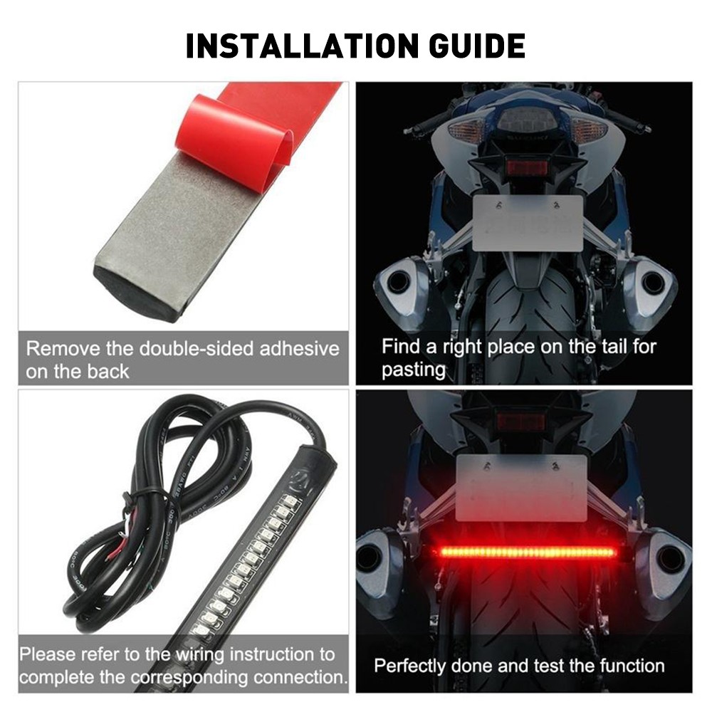 2pc Flexible Motorcycle LED Strip LED Brake Stop Turn Signals Running Tail Light