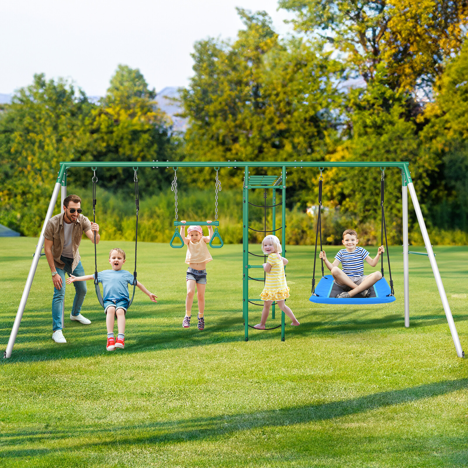 550lbs Metal Swing Set for Kids Playground Set Outdoor Backyard Play Heavy Duty