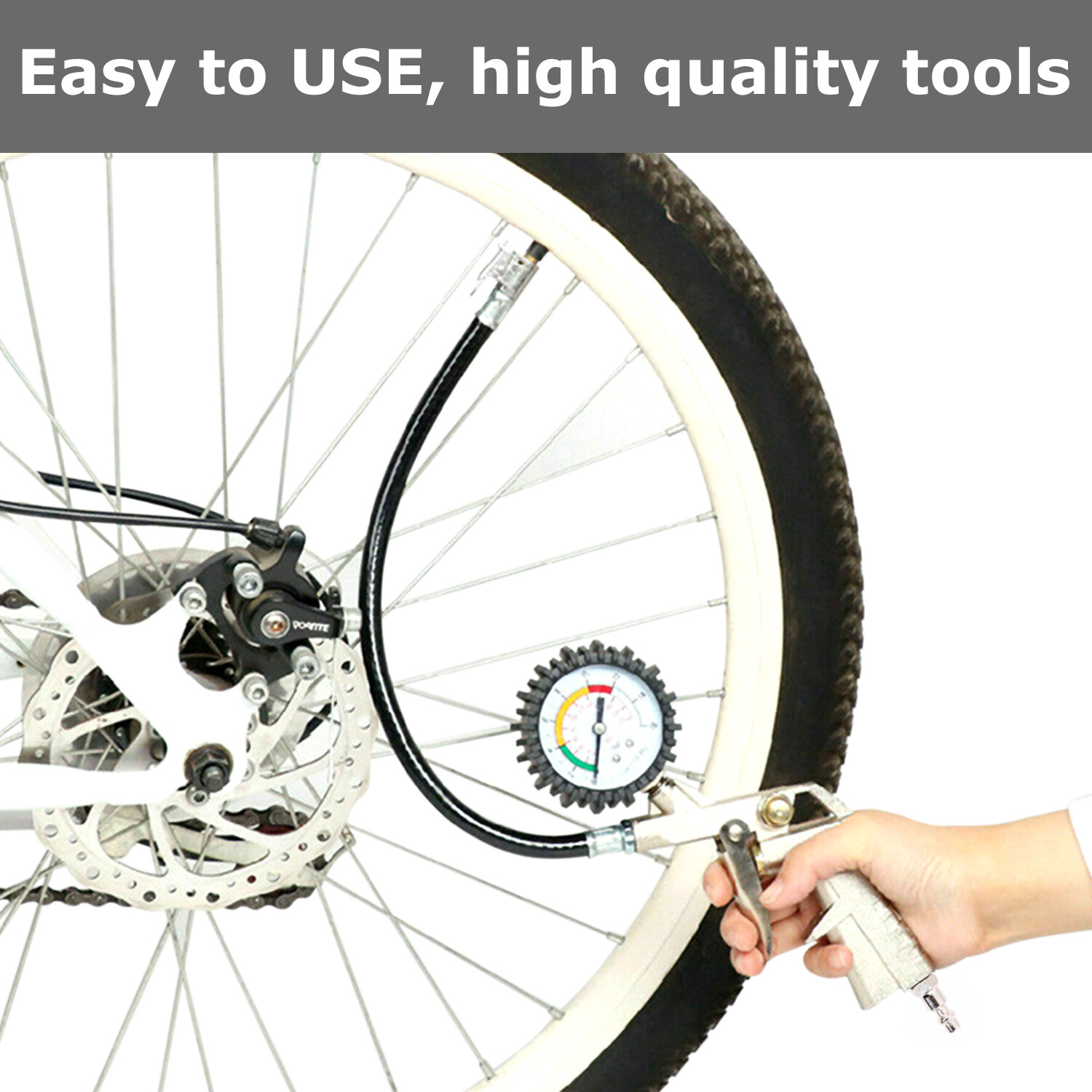 Dial Tire Inflator Gauge Flexible Hose 220 PSI Pistol Style Air Chuck Pneumatic