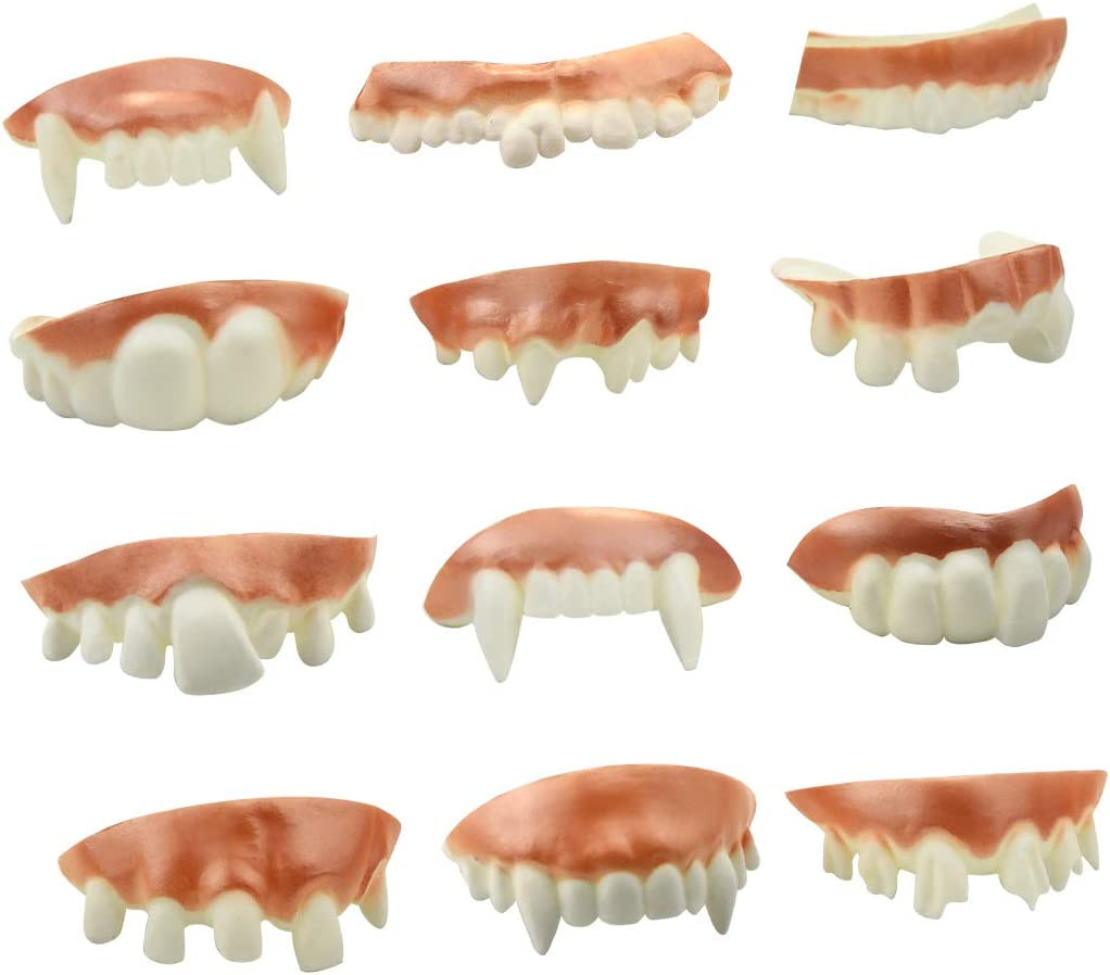 12 Pieces Gnarly Teeth Gag Teeth Ugly Fake Teeth Vampire Denture for Halloween