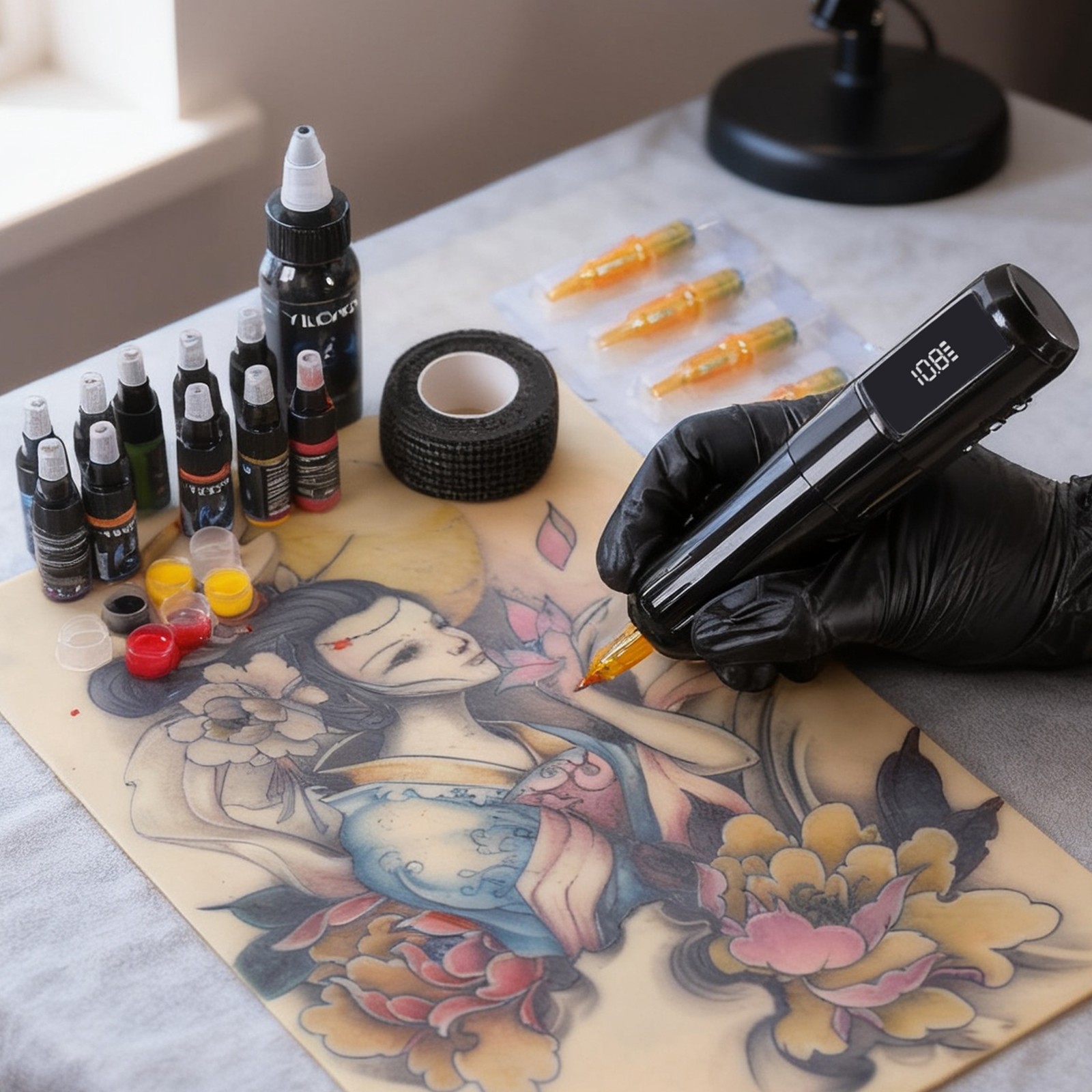 YILONG Wireless Tattoo Machine Kit Tattoo Pen with Ink Needle Paper Gel Soap