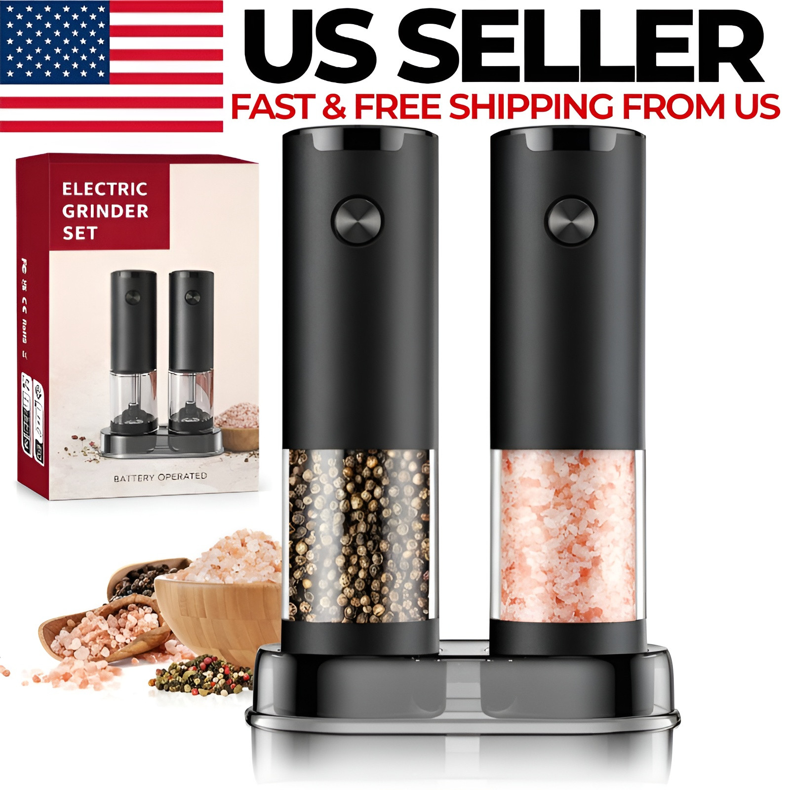 Electric Salt and Pepper Grinder Set, Automatic, Adjustable, Gift, 2 Pack