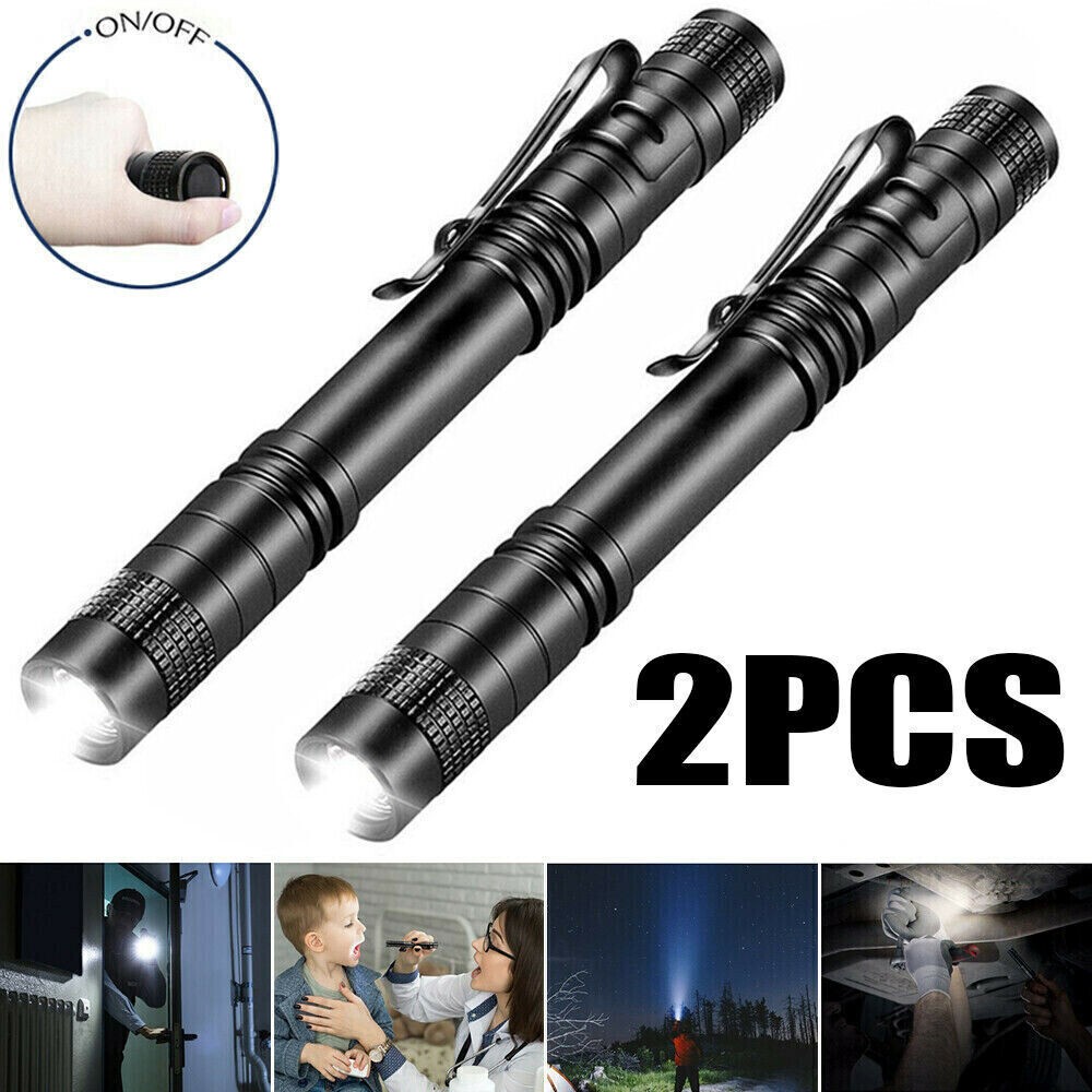 2PCS Mini Small Torch Super Bright LED Flashlight Penlight with Clip Pocket US