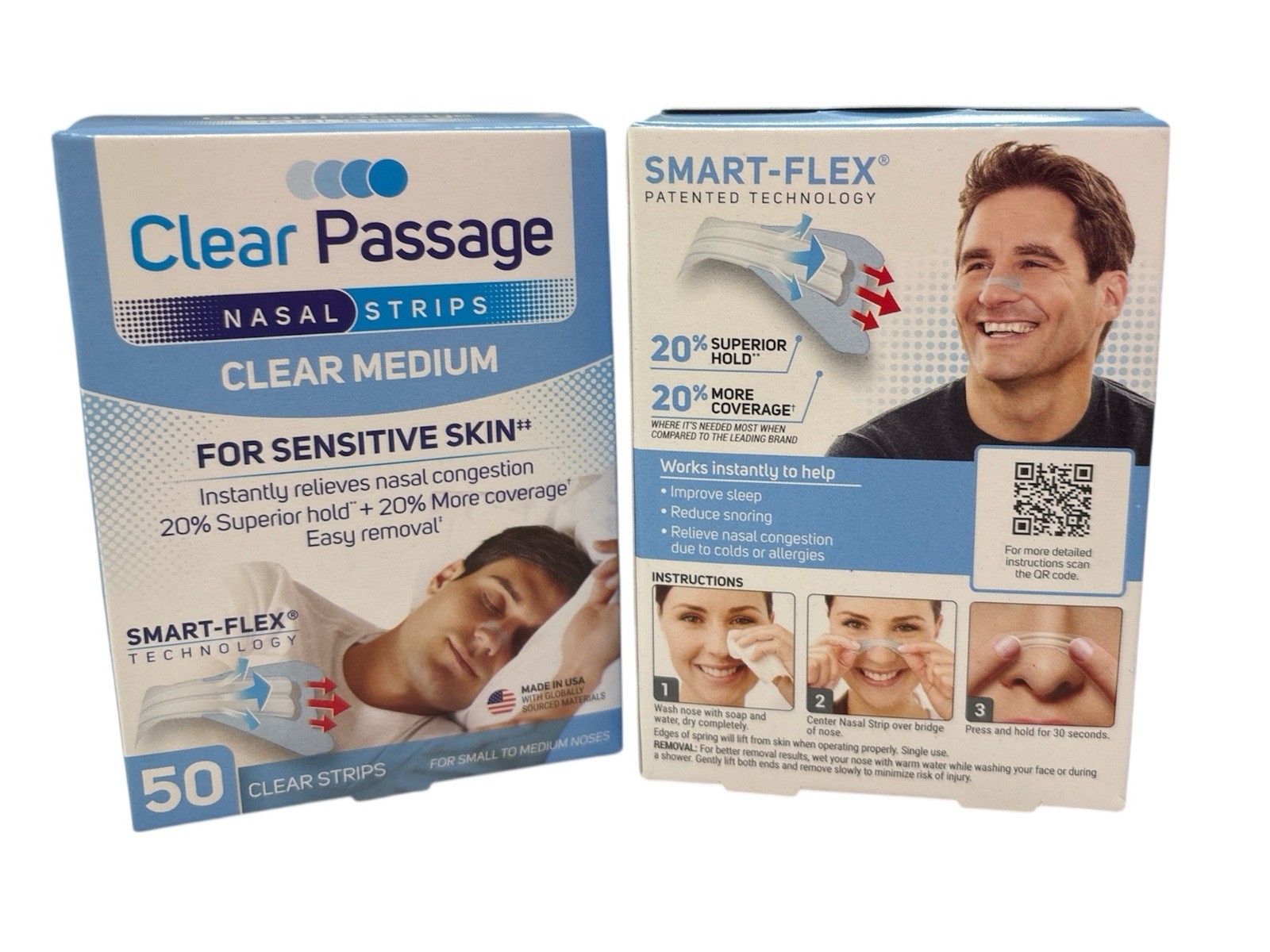 2 Boxes (100 Total) Clear Passage Medium Nasal Strips for Sensitive Skin Clear