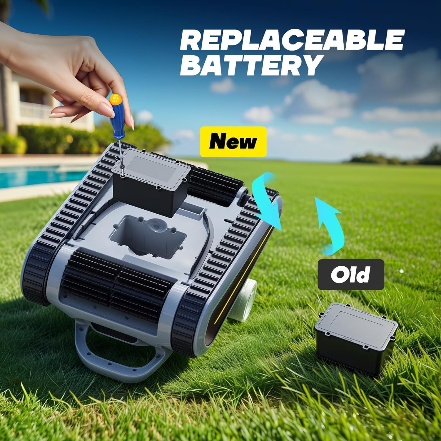 Seauto Crab Cordless Robotic Pool Vacuum, Wall-Climbing, Automatic Pool Cleaner