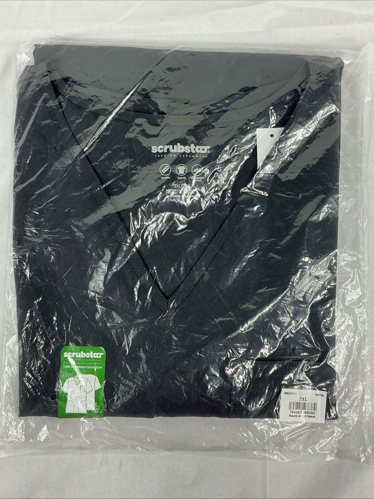 NWT Scrubstar Core Essentials Dark Grey Unisex V-Neck Scrub Top 2XL