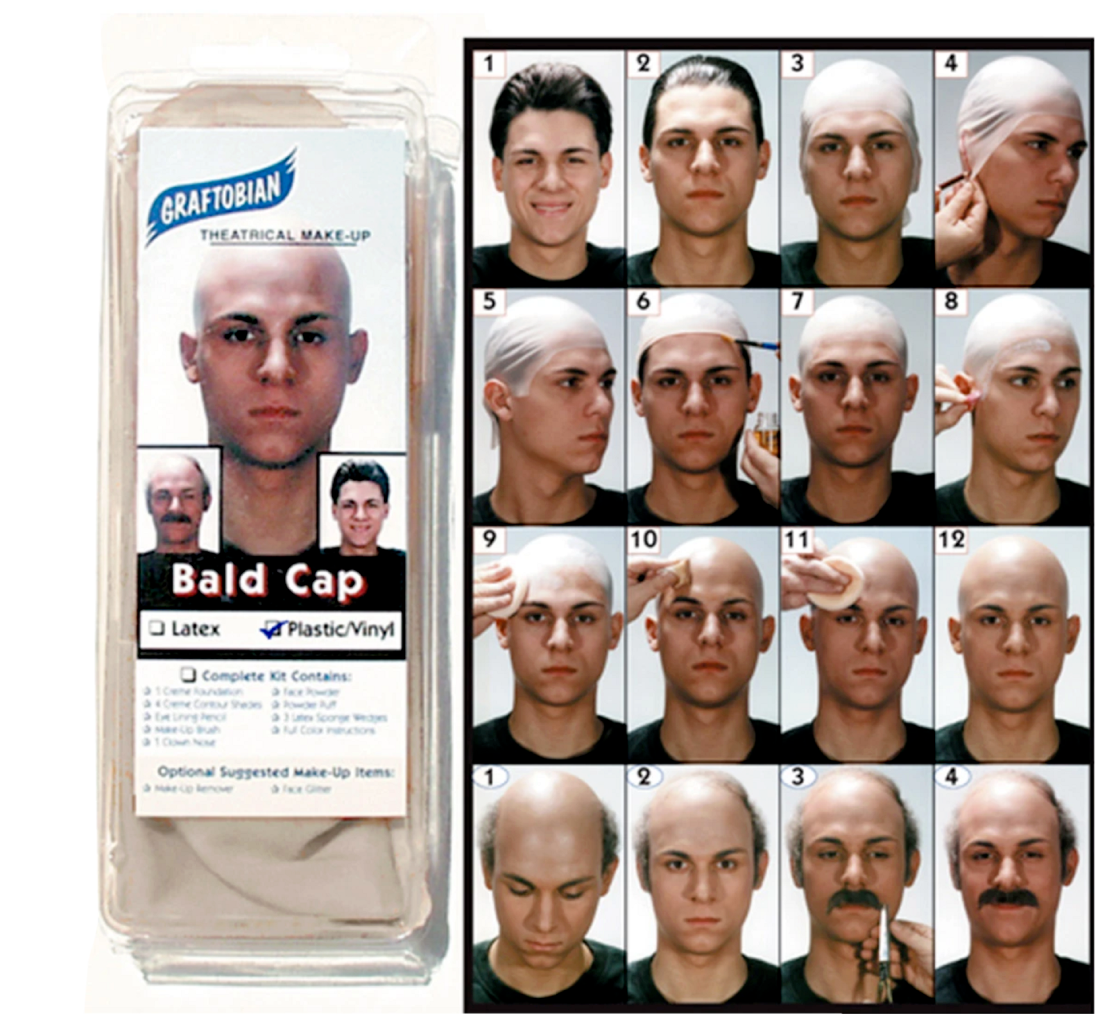 Graftobian Premium Plastic/Vinyl Long Neck Bald Cap W/Instructions -Latex Free.