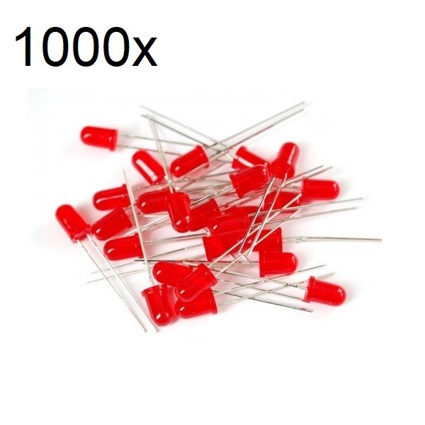 1000-Pack Lot LED Red Wide Angle Diffused Bright Round Top Tip PCB 5mm Wholesale