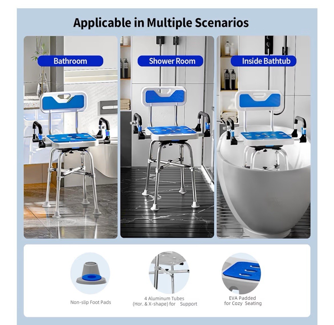 Swive Shower Chair with Arms and Back Heavy Duty 500 lbs for shower bath