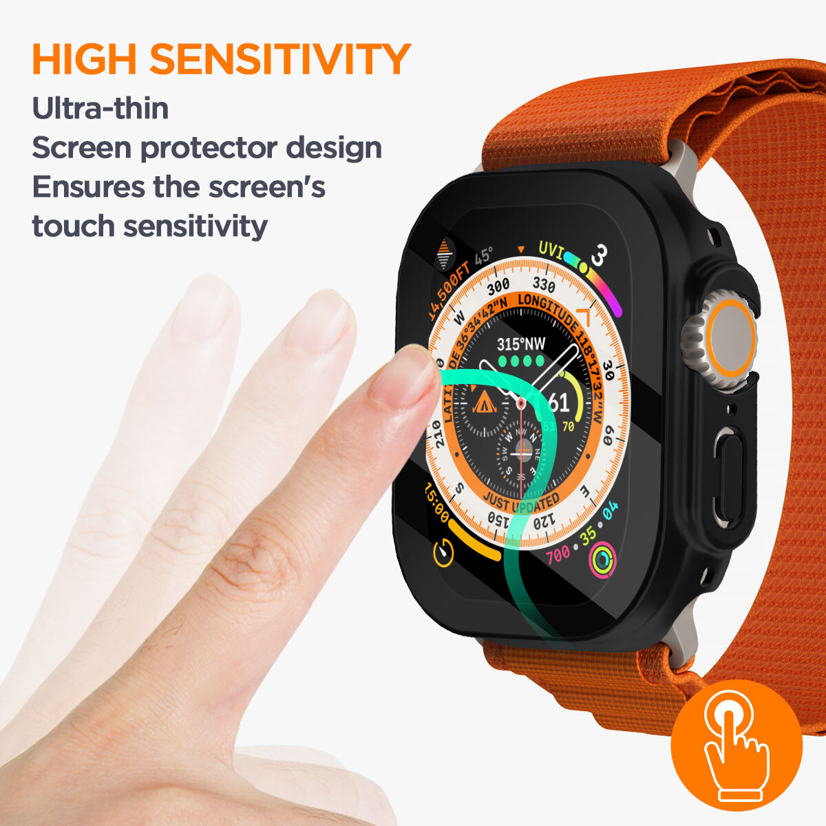 Full Case Cover for Apple Watch Ultra 2 49mm Tempered Glass Screen Protector
