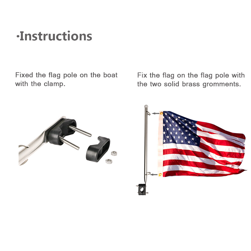 2X Stainless Steel Boat Flag Pole Holder fit 7/8" - 1" Rail Mount Pontoon/Kayak