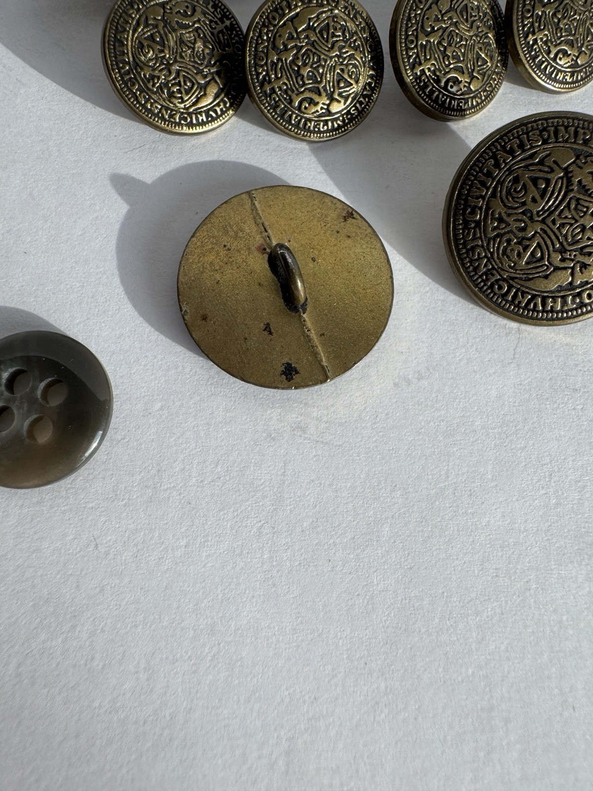 Oscar de la Renta Blazer 10 Button Set Bronze Filigree Lions Shield Latin Phrase