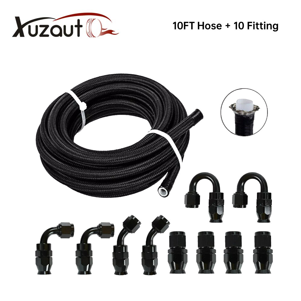 4AN-6AN-8AN-10AN Nylon Braided PTFE Fuel Line 10FT 20FT with 20 Fitting Hose Kit