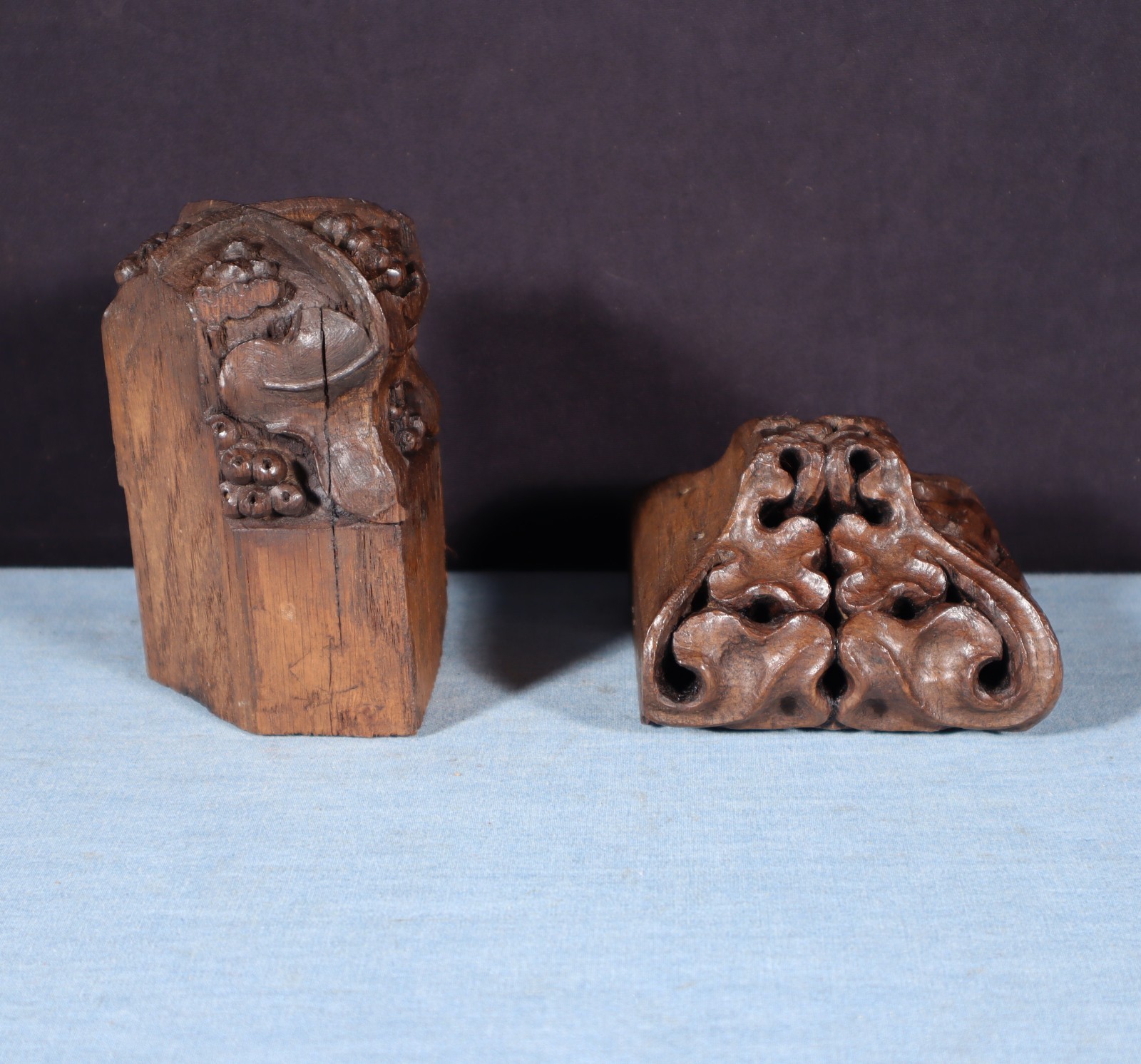 Two French Antique Highly Carved Trim/Corbels Solid Oak and Walnut Wood