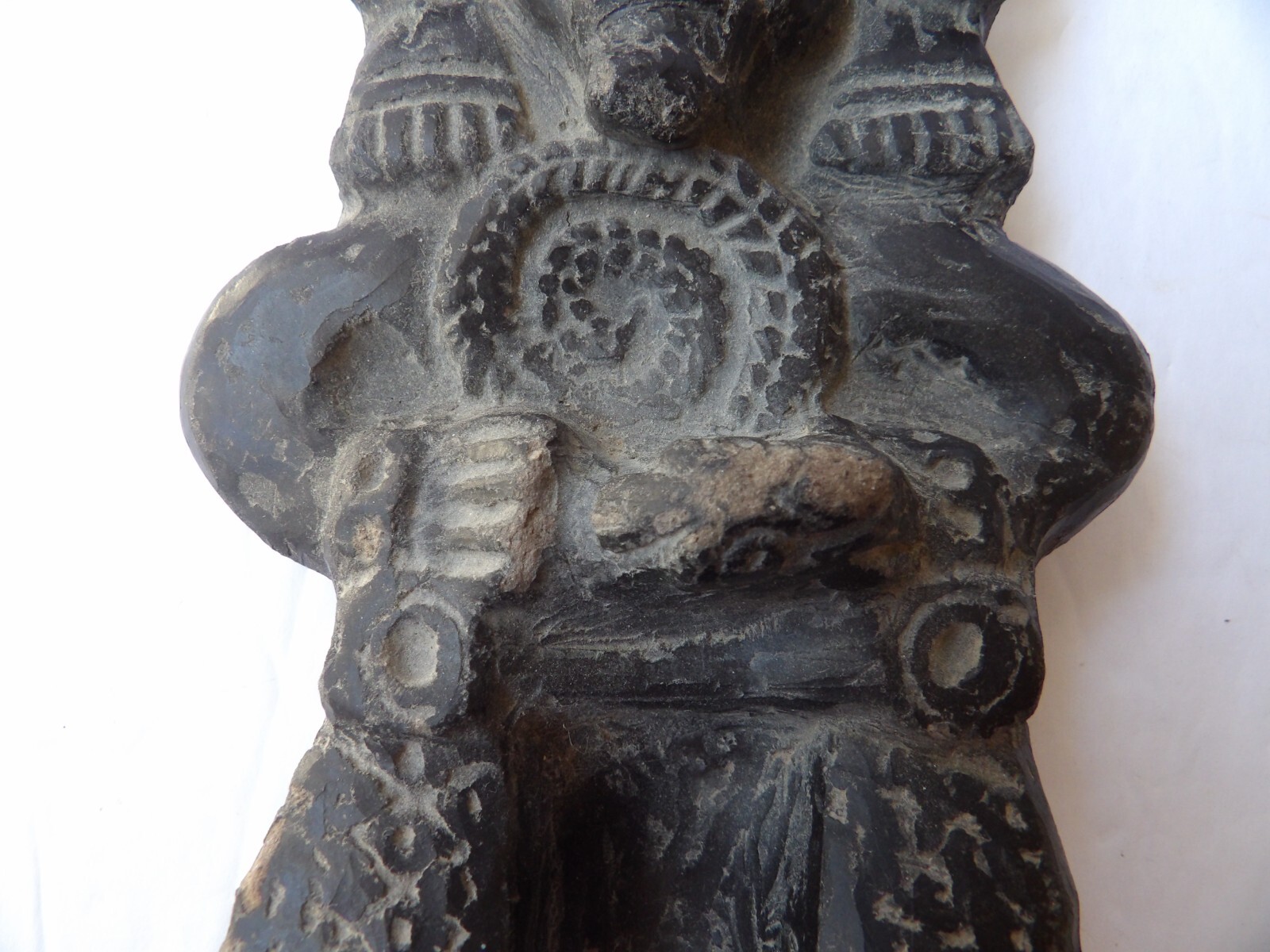 Pre-Colombian Style Decorative Clay Sculpture with Headdress