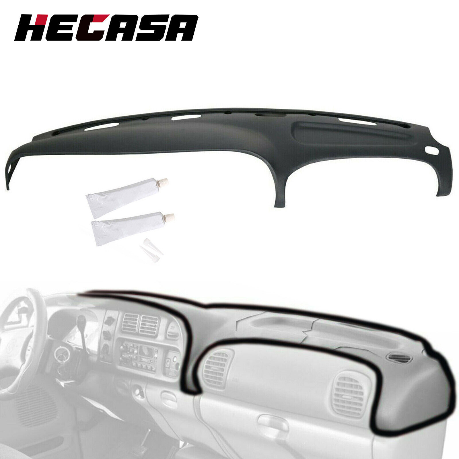 Hard Dash Cover For 98-02 Dodge Ram 1500 2500 3500 Dashboard Overlay Dark Grey