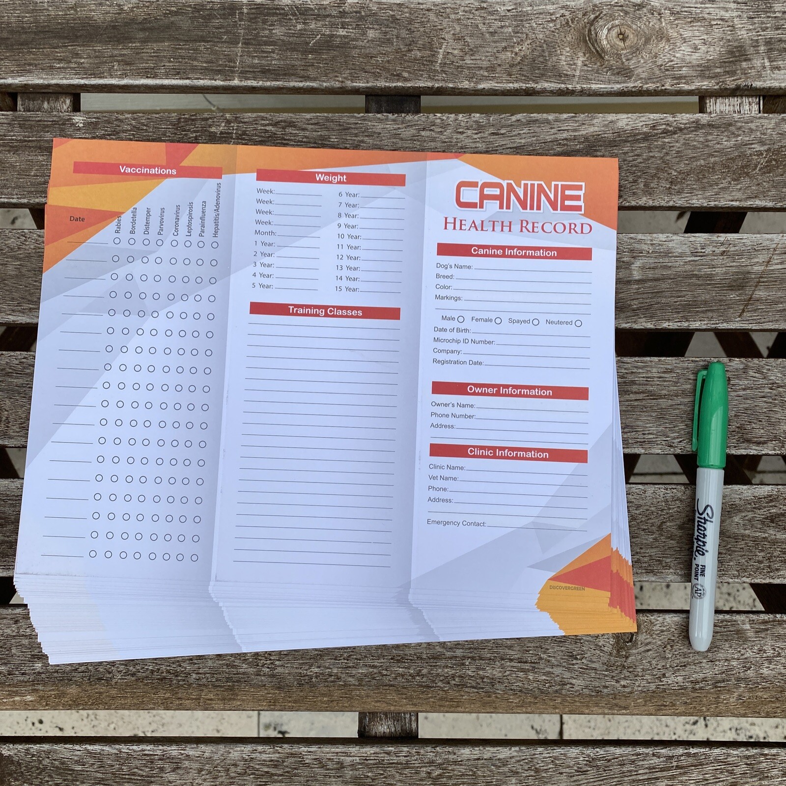 100 Canine Dog Puppy Health Record Vaccine Shot Folder Booklet 8.5" x 11"