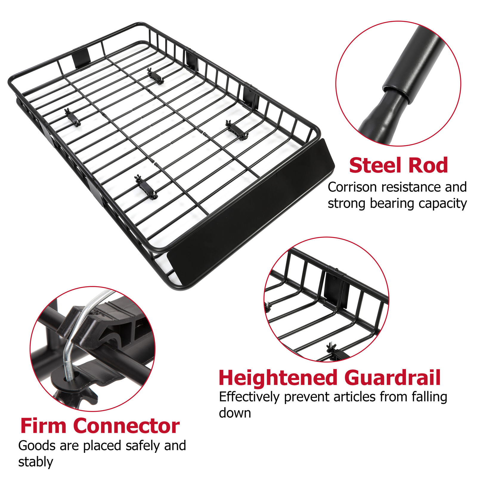 64" Roof Rack Basket Cargo Carrier w/ Extension Top Luggage Holder For SUV