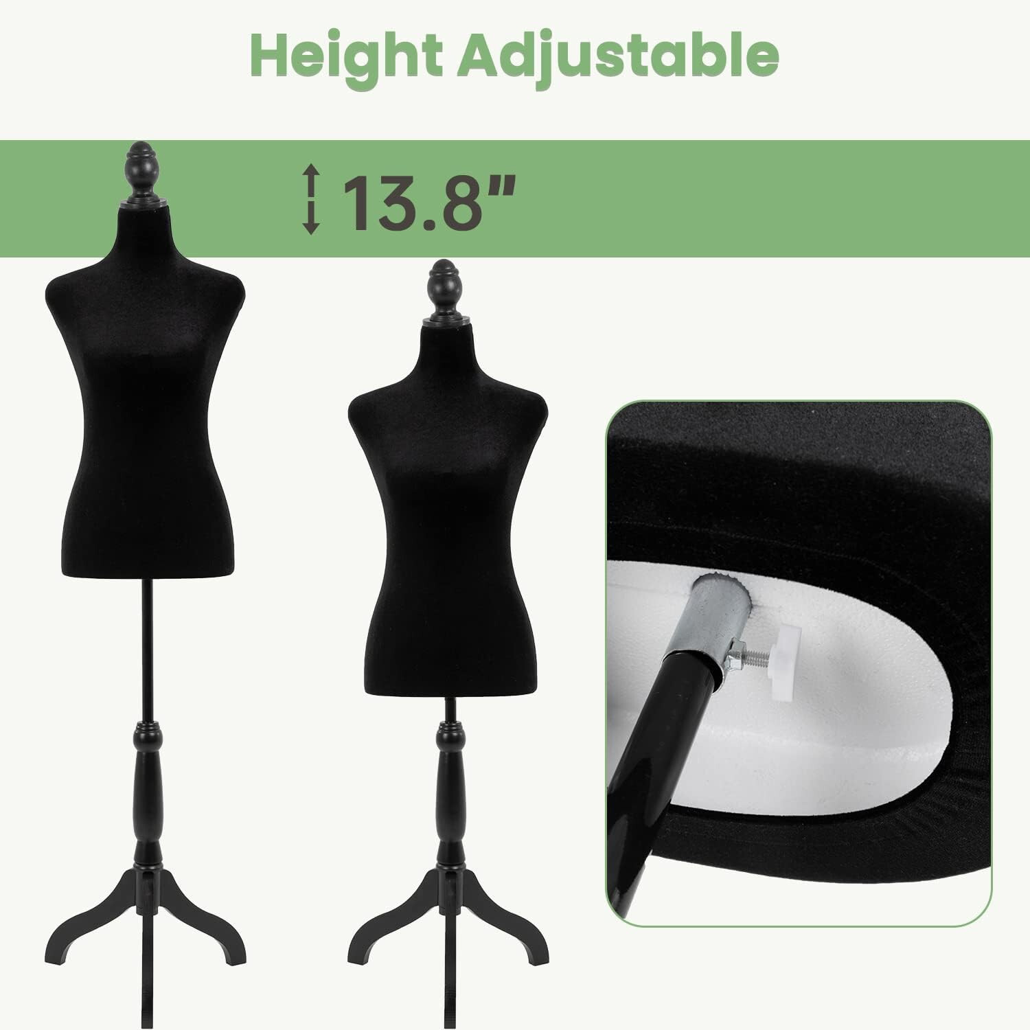 Mannequin Body Dress Form Torso Female Manikin 49.6-63.4 Inch Height Adjustable