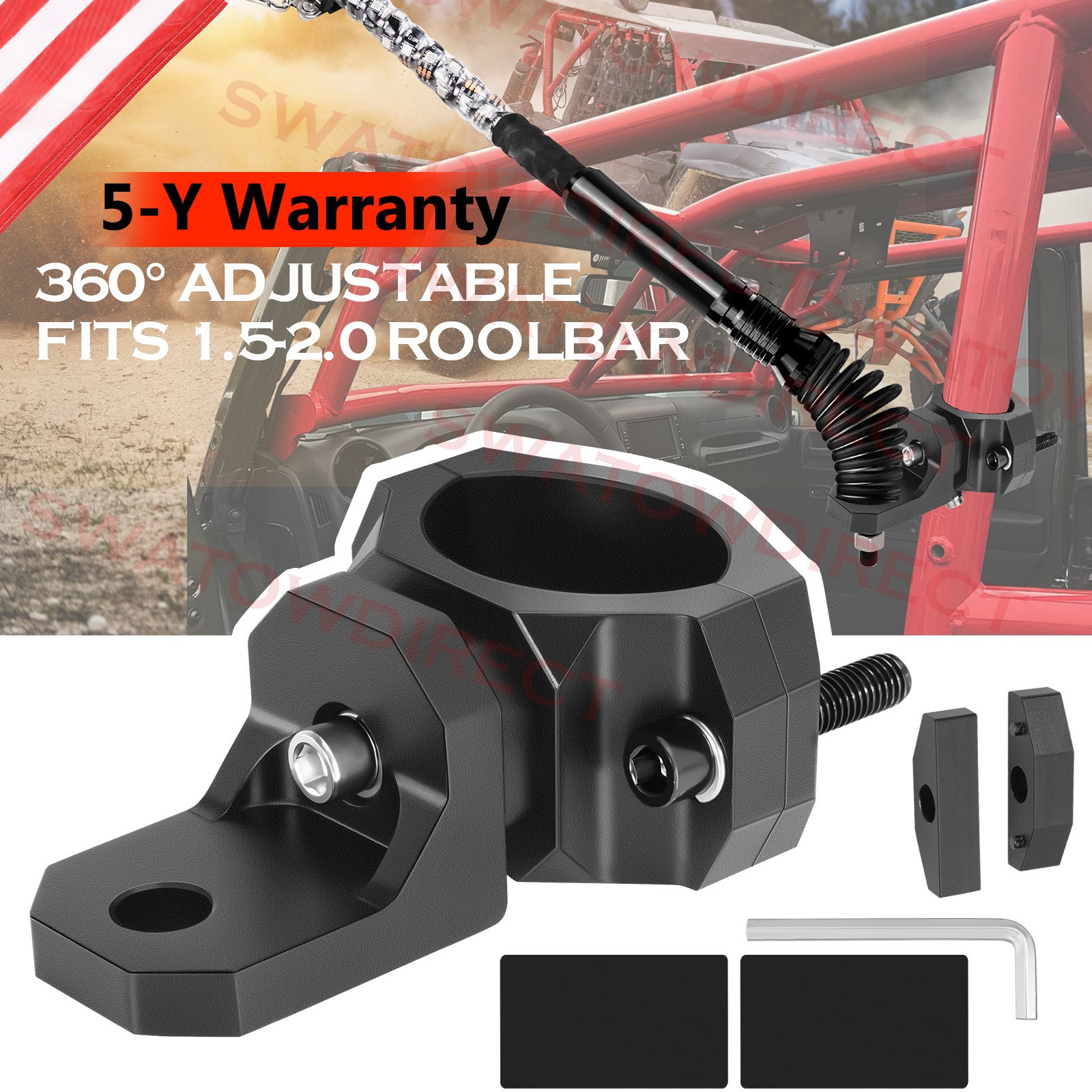 For Can-am Maverick X3 Lighted Whip Mounting Bracket Clamp 1.5-2" RollBar Mounts