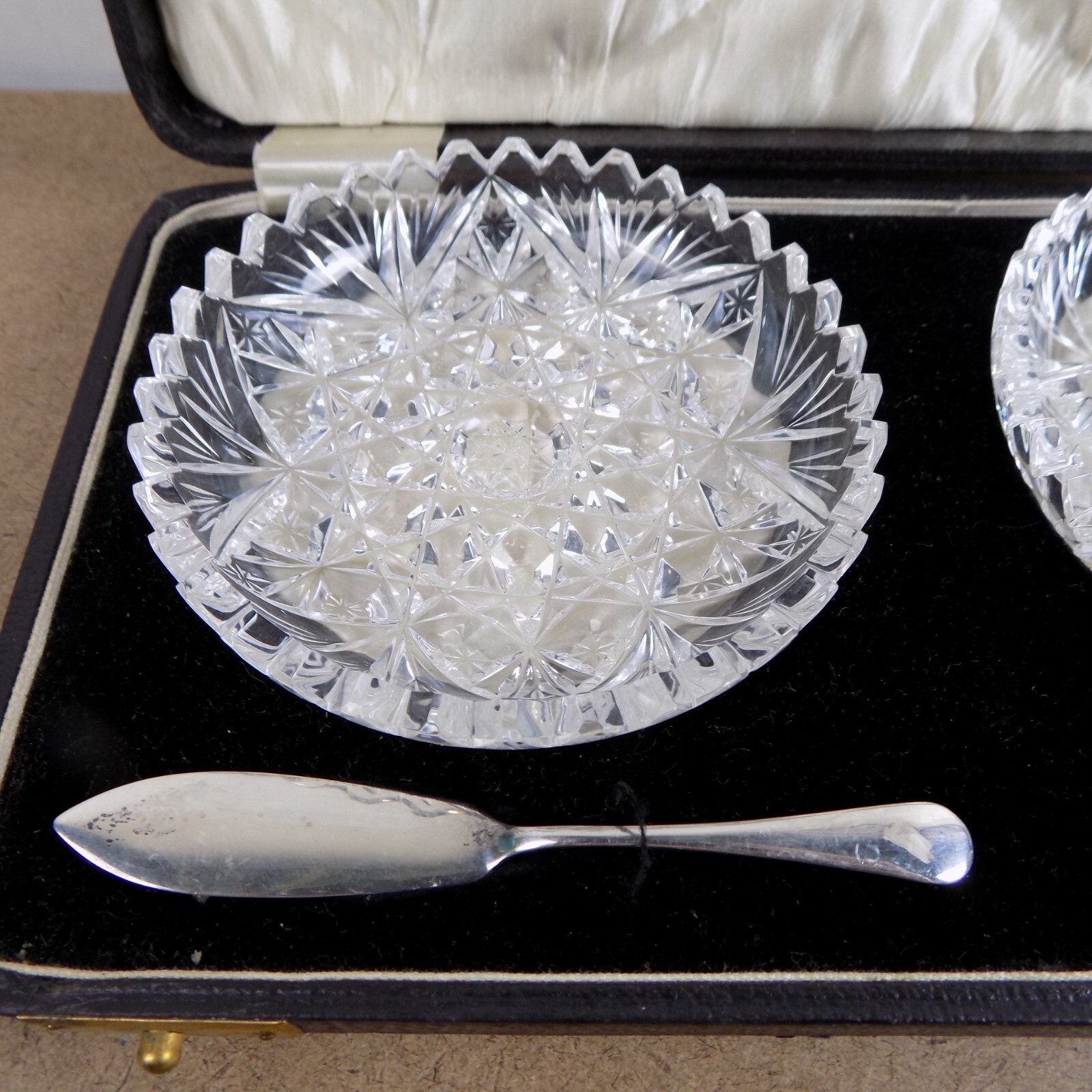 Docker & Burn British Sterling Silver & Cut Glass Butter Pat Set 1931 Hallmarks