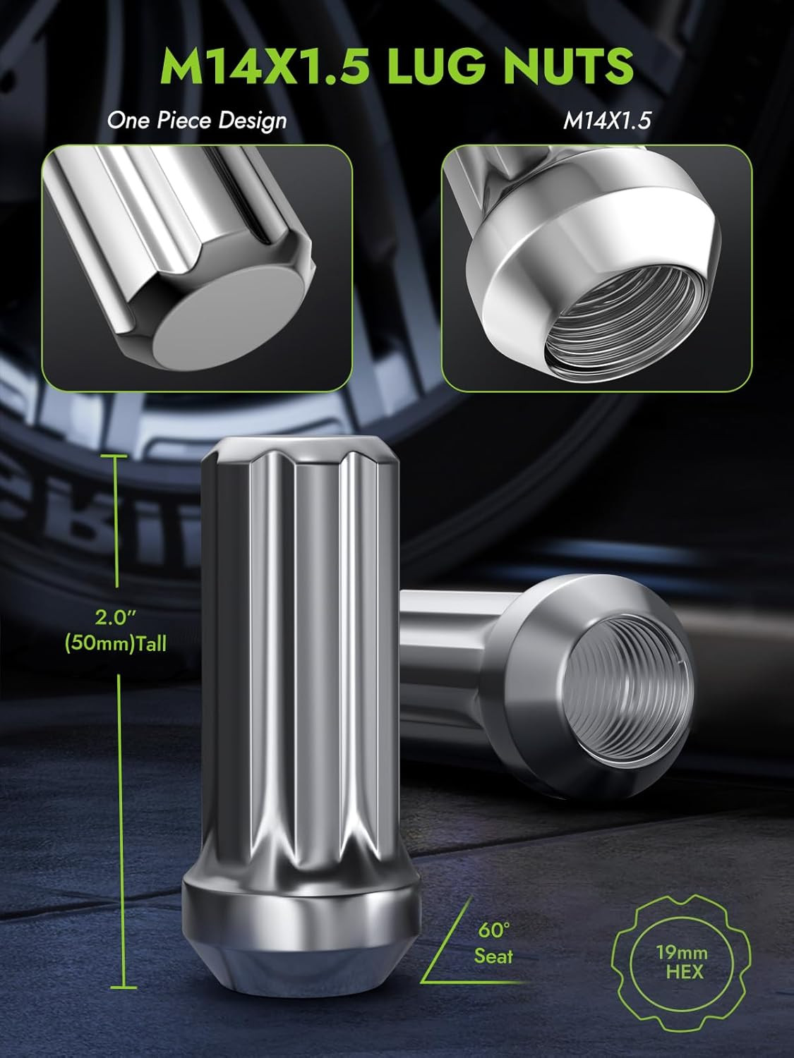 M14X1.5 Lug Nuts - Replacement for Ram 2500 3500, GMC Sierra Chevy Silverado 150