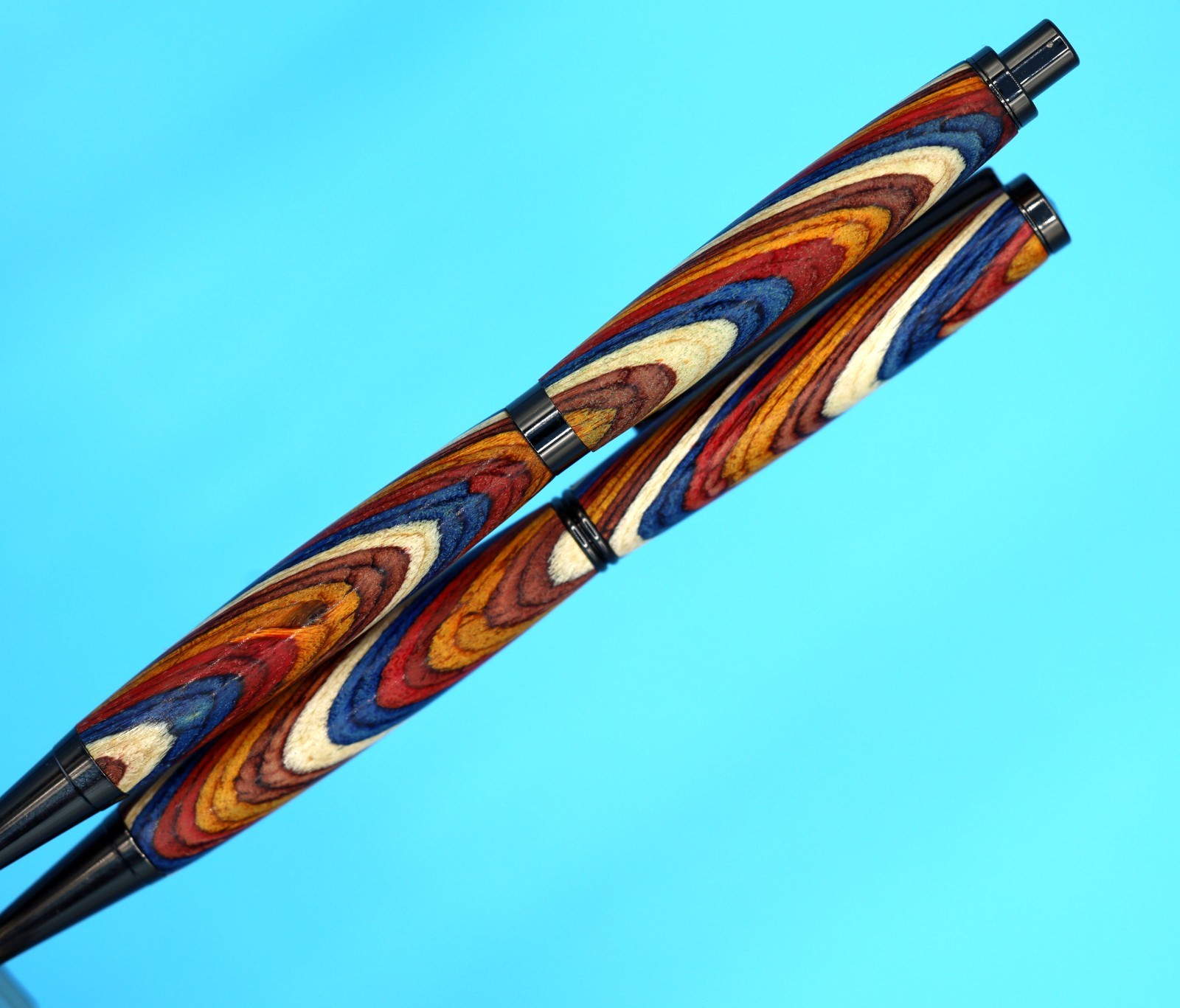 Handcrafted Slimline Pen & Pencil Set in Gun Metal, Color Grain Wood & Zip Case