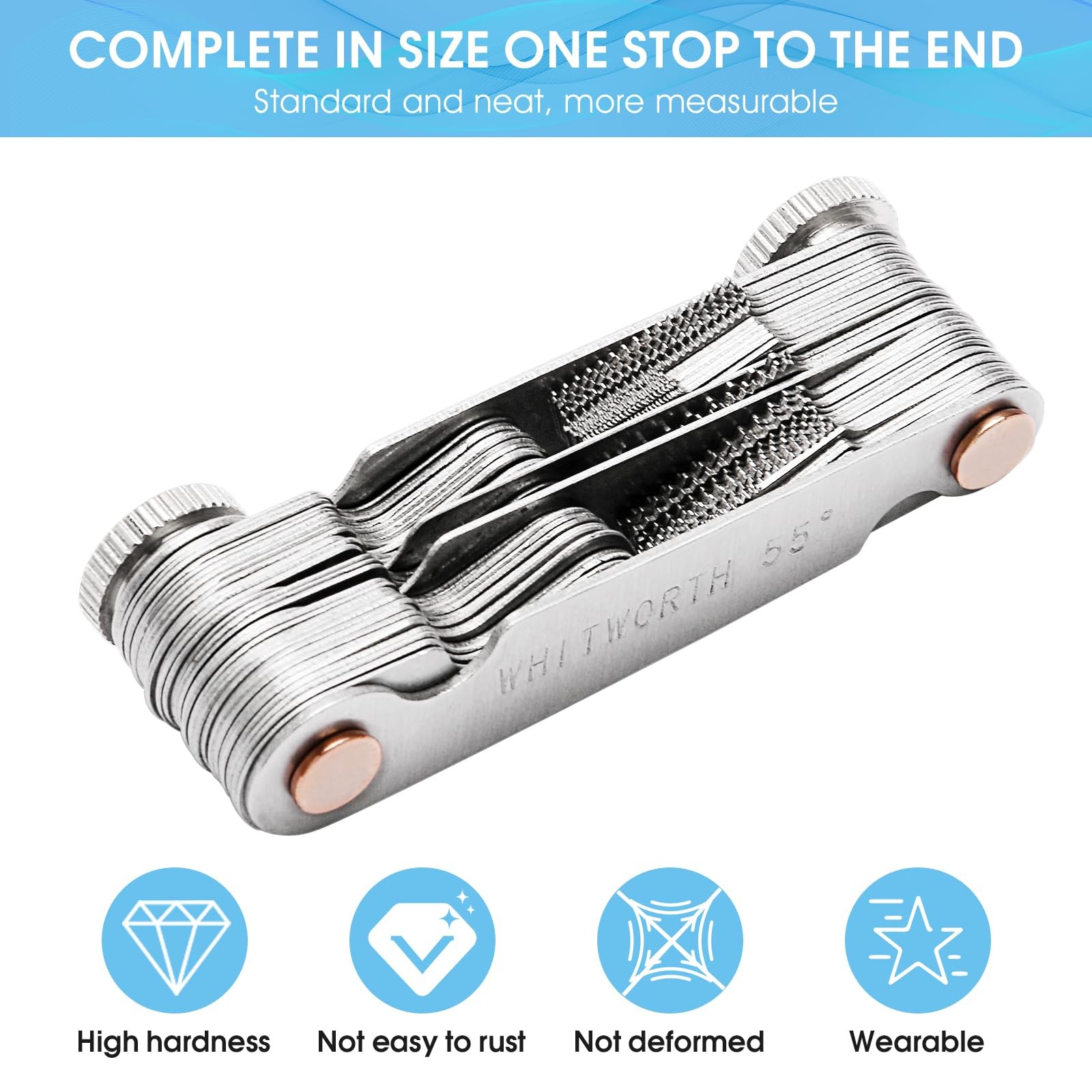 Professional Thread Gauge, 3-in-1 Thread Pitch Gauge: Metric 60°, Whitworth 5...