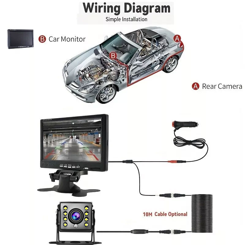 7" Monitor Rear View Backup Camera Night Vision System for RV Truck Bus VAN US