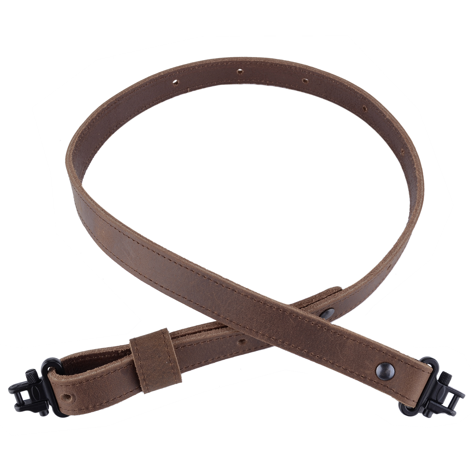 Rifle Gun Sling Buffalo Leather with Mil-Spec Swivel Crazy Horse Brown Stitch