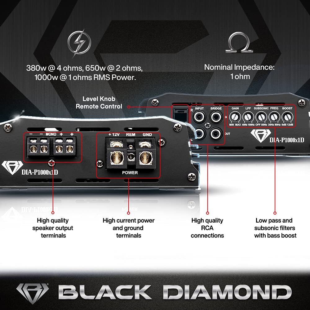 Black Diamond 2 x 12" Car Subwoofer Bundle with Monoblock Amplifier