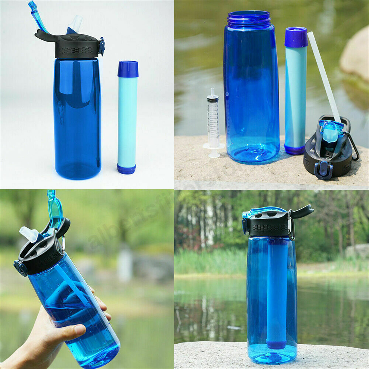 Water Filter Bottle Integrated Straw Purifier Outdoor Camping Hiking 650ml/22oz