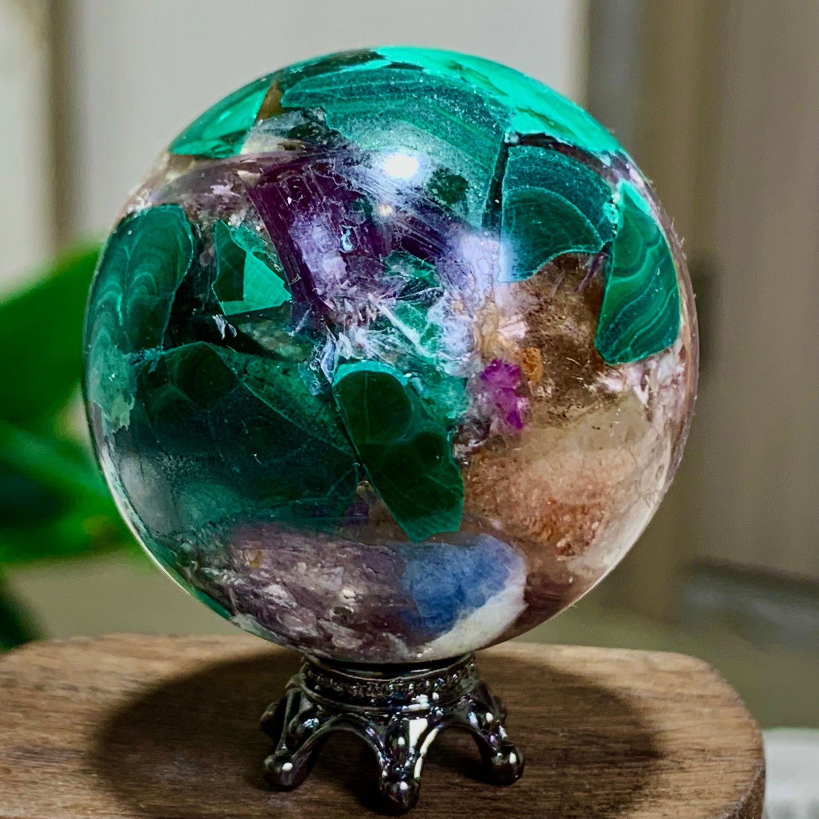 79G Newly discovered rare malachite purple mica symbiotic sphere restoration