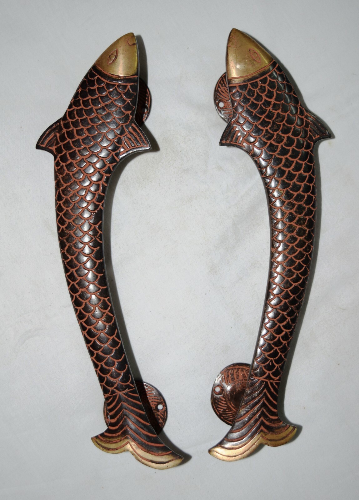 Antique Fish Shaped Pair Door Handle Restaurant Pulls Brass Handmade Finish OP3