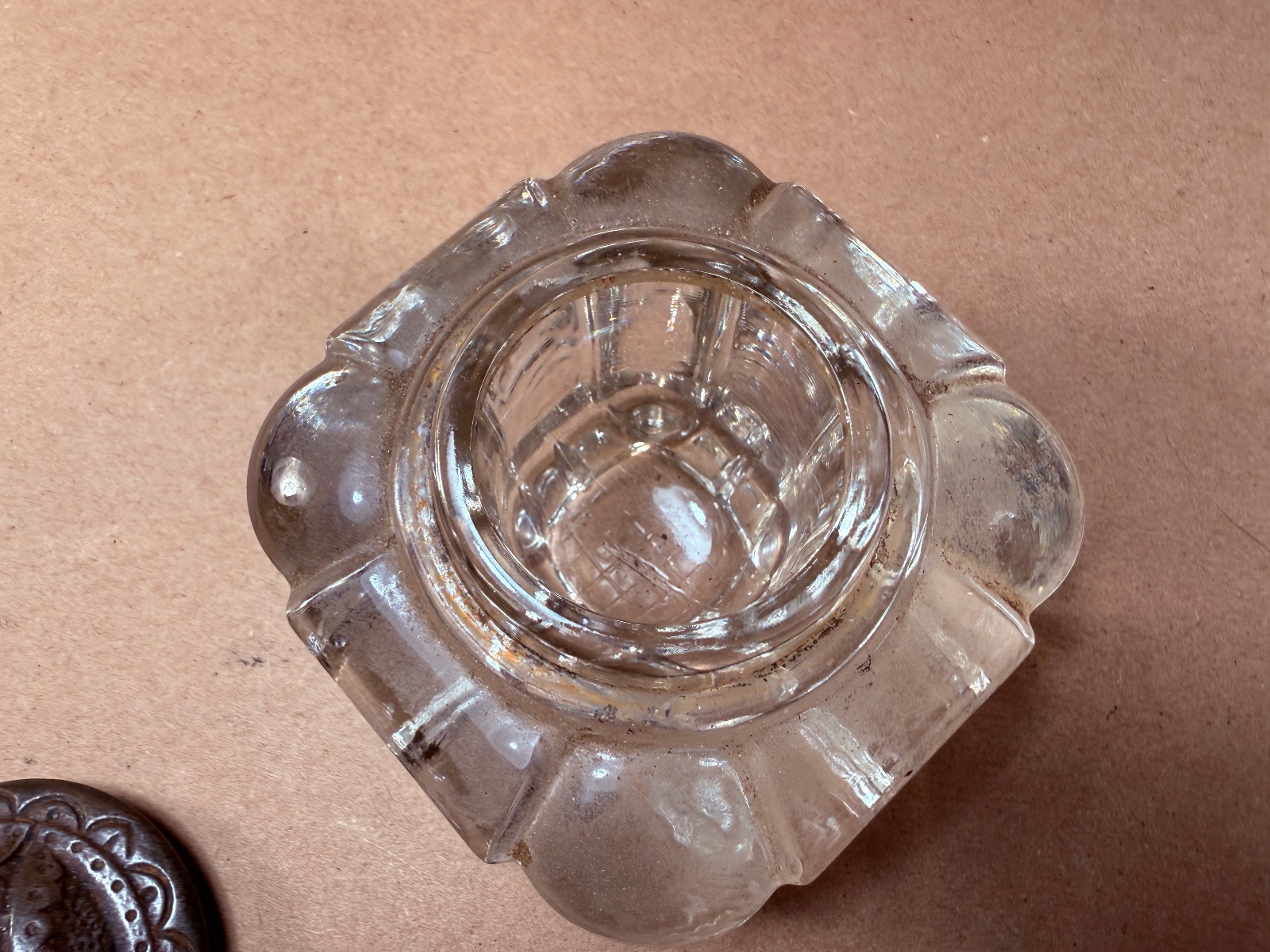 Antique Victorian Cast Iron Inkwell and Pen Holder with Glass Inkwell