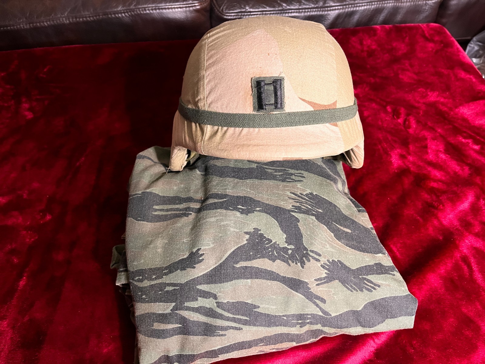 PASGT Helmet Cover Battle Damaged Iraq Desert Storm and OPFOR Shirt US Army OBO
